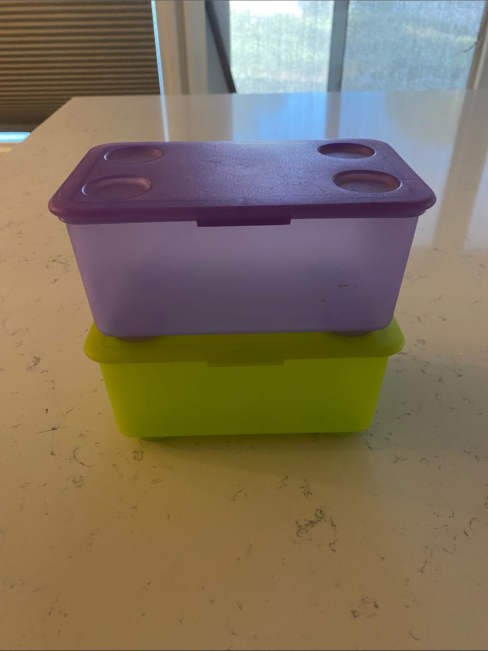 Set of Two Plastic Storage Boxes in Purple and Lime Green
